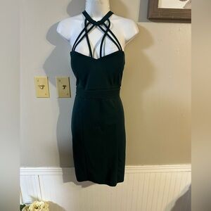 iris Dark Green Strappy Halter Mini Dress